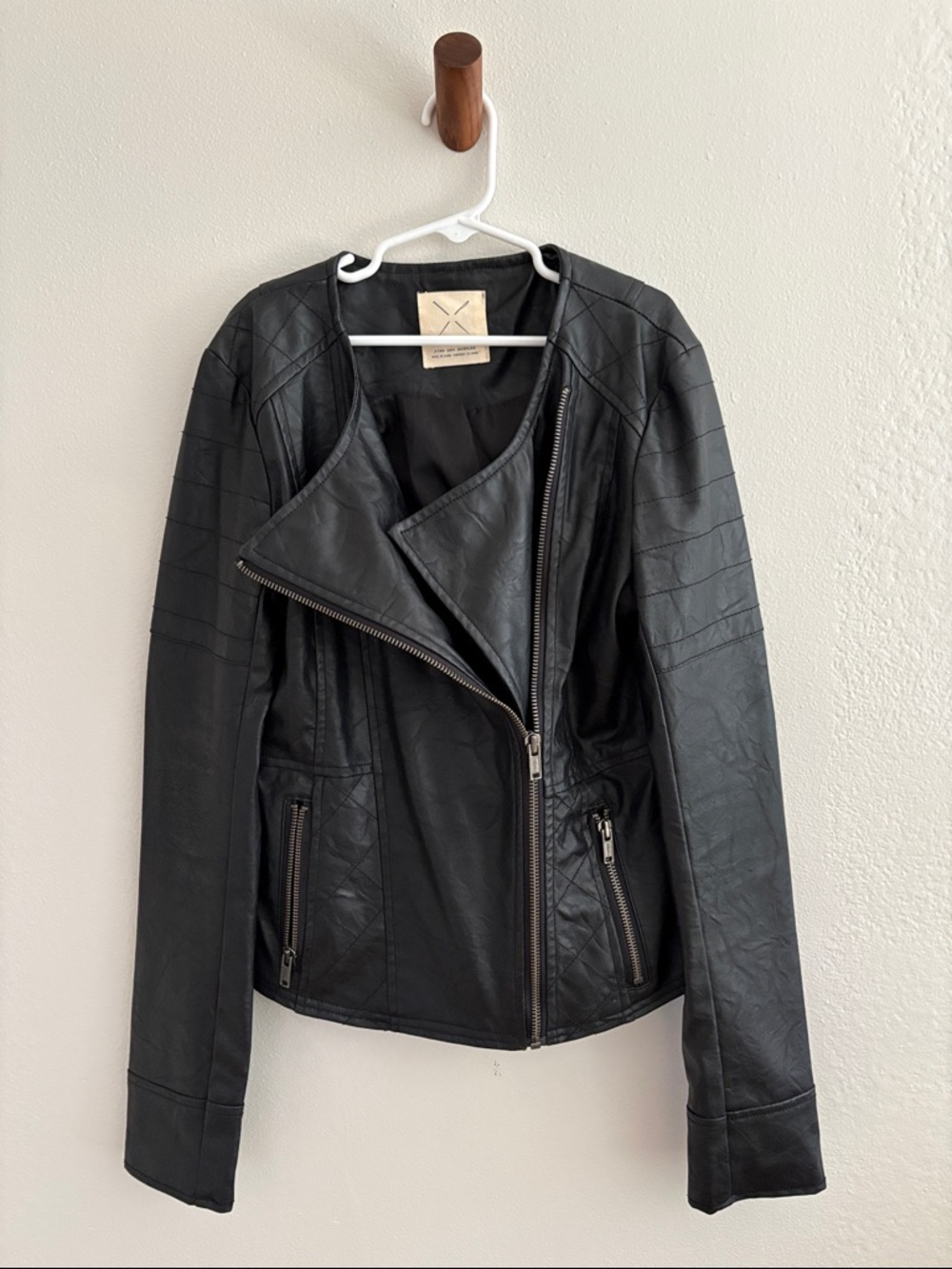 Pins & Needles Black Faux Leather Moto Jacket with Asymmetrical Zip